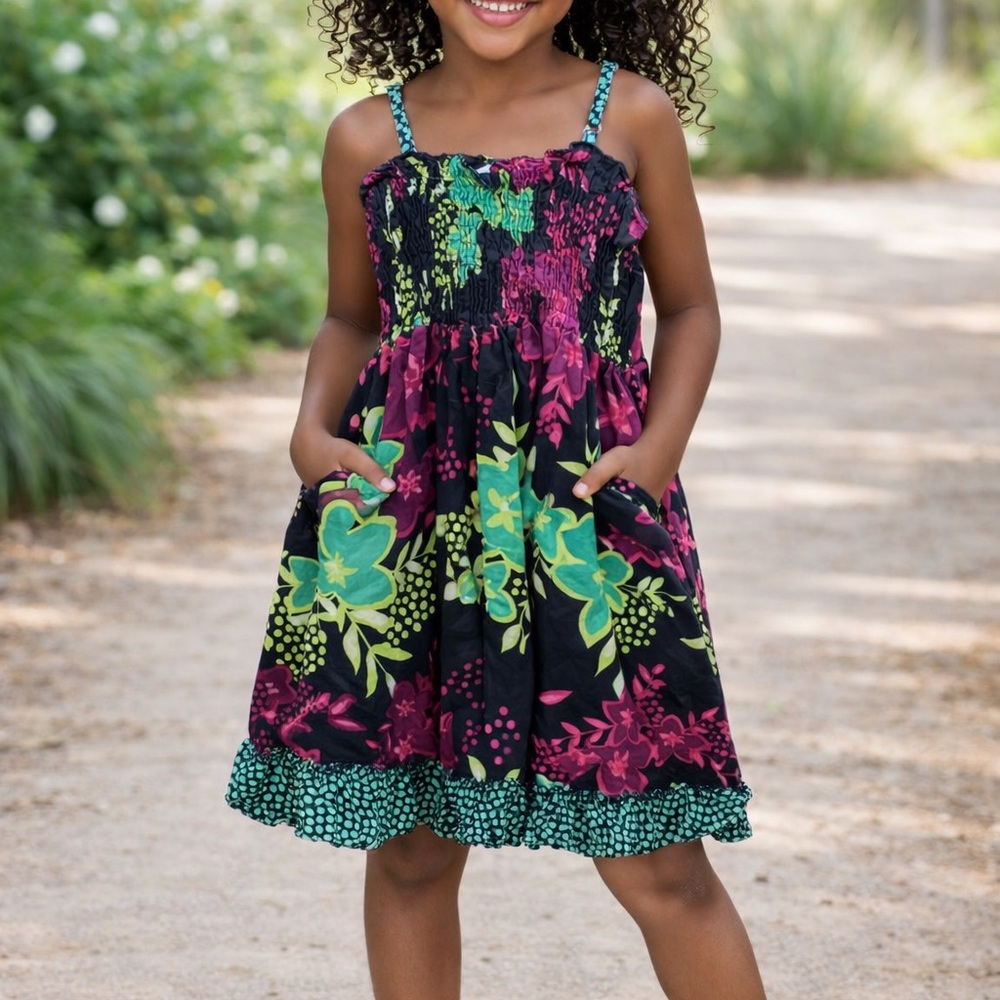 🌸 Floral Smocked Summer Dress – Girls Size 14 🌸